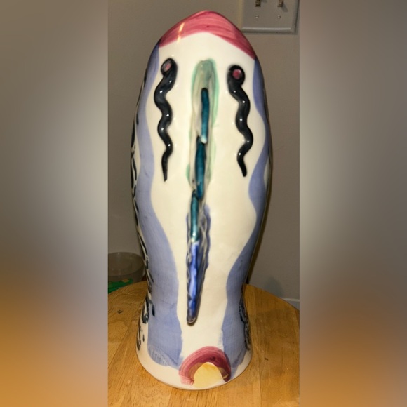 IRA BURHANS Studio Art Pottery Fish Vase Sculpture 13” Signed Hand Sculpted - Picture 4 of 6